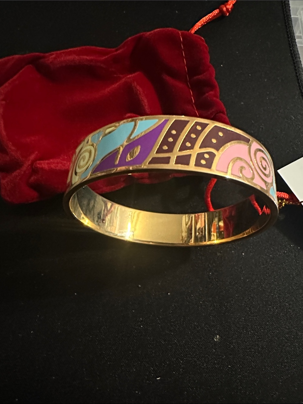 Gold Tone Multicolor Enamel Bangle Bracelet - Pink, Purple & Blue
#136